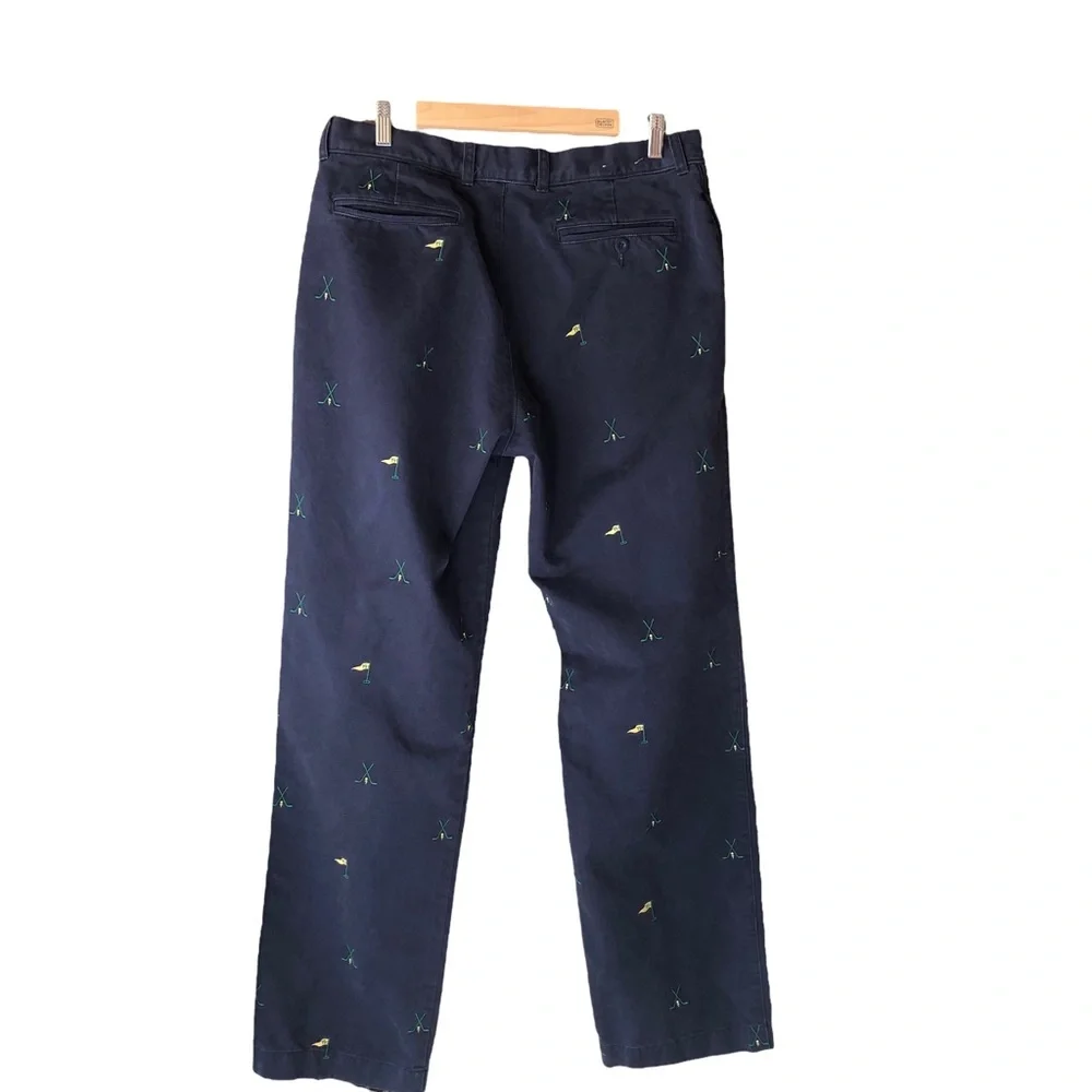 Vintage J. Crew Flat Front Broken In Chino. Navy w/ Golf Theme. Size 34W x 34L